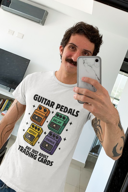 "Guitar Pedals Are Just Adult Trading Cards" Unisex Guitar T-Shirt